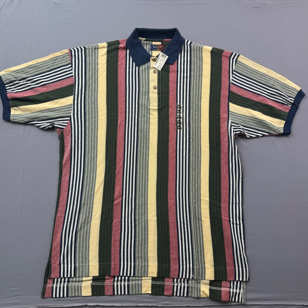 Repp Ltd Big & Tall Mens 2XB Vertical Stripe Polo Shirt Multicolor NWT